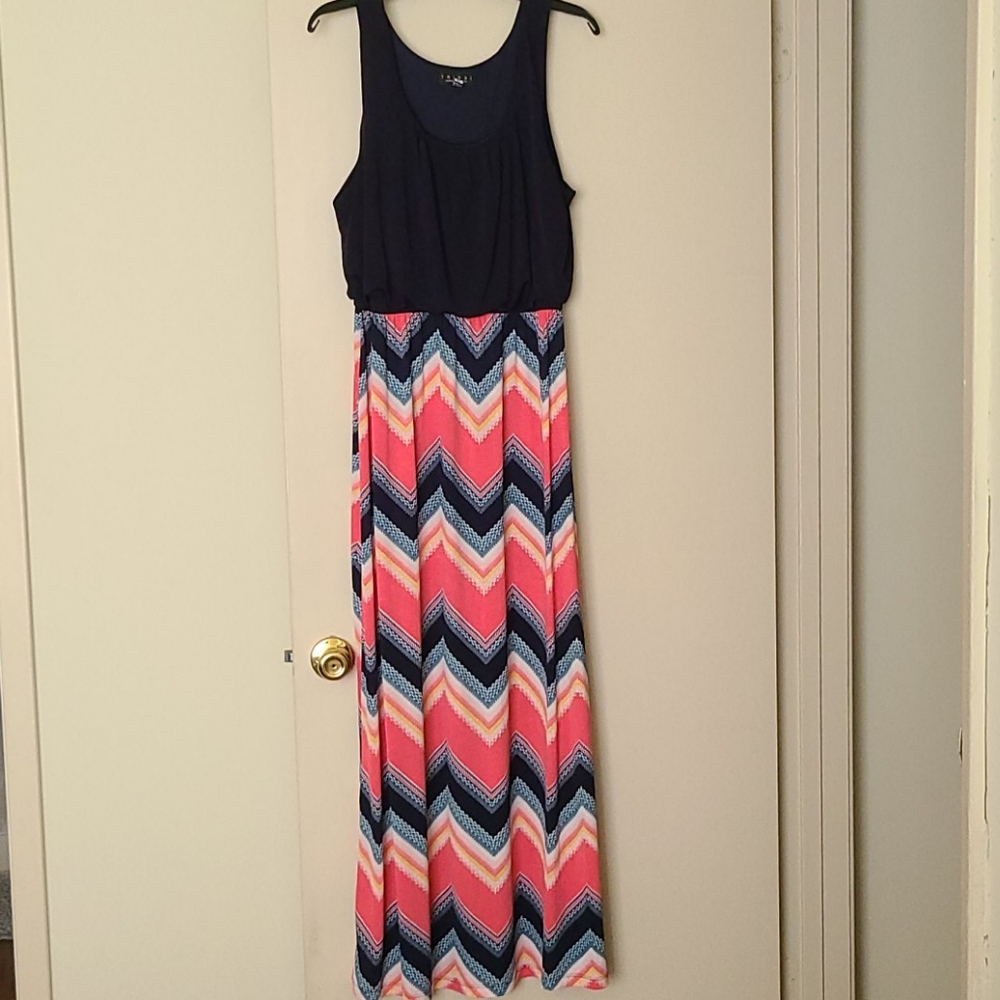 Blue and Pink Chevron Maxi Dress